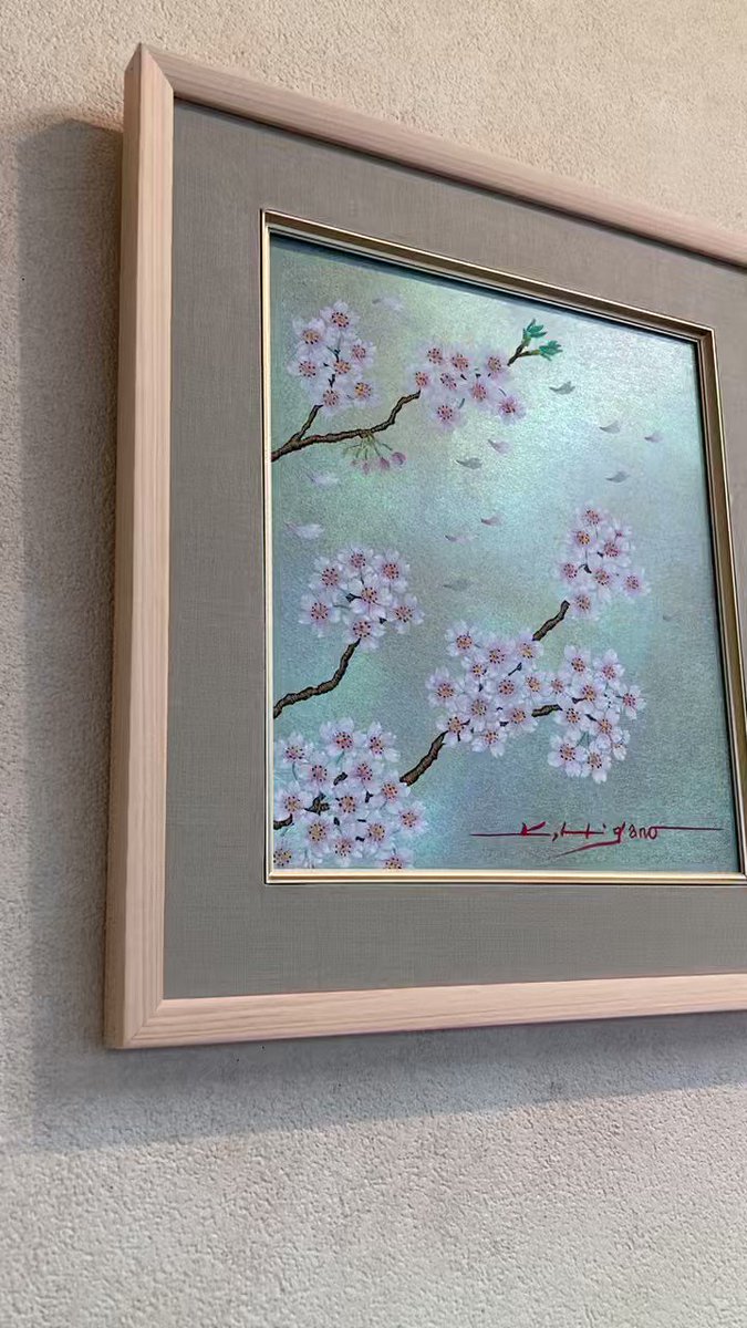 桜」色紙にテンペラ画-