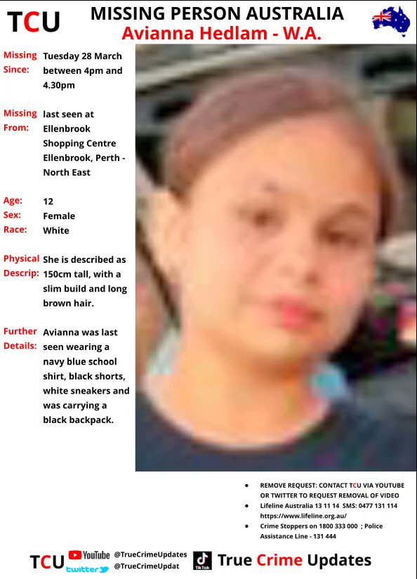 True Crime Updates on Twitter "Missing Person Australia Avianna Hedlam Ellenbrook, Perth