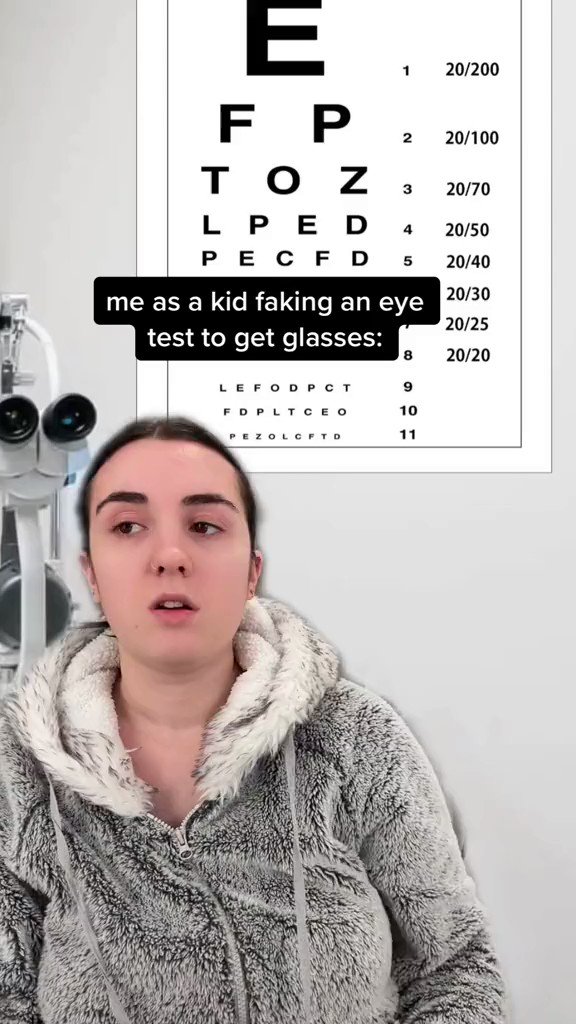 Lucia Keskin on Twitter "me as a kid faking an eye test to get glasses"