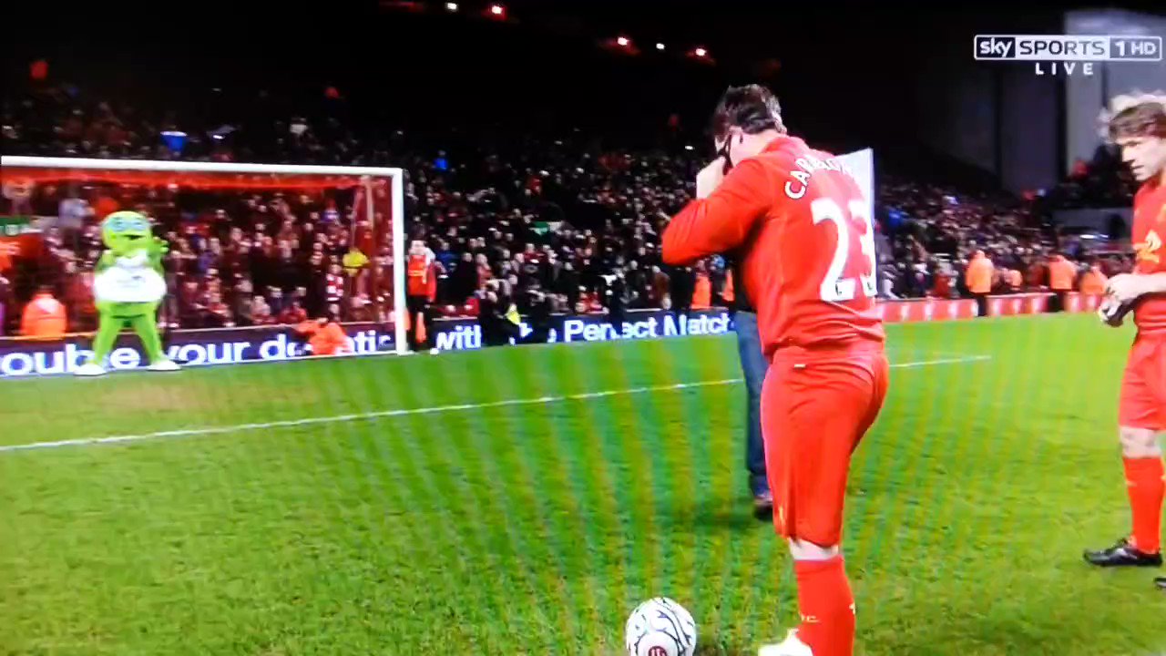Happy Birthday to Robbie Fowler Here he is almost decapitating John Bishop in a blind penalty challenge 
