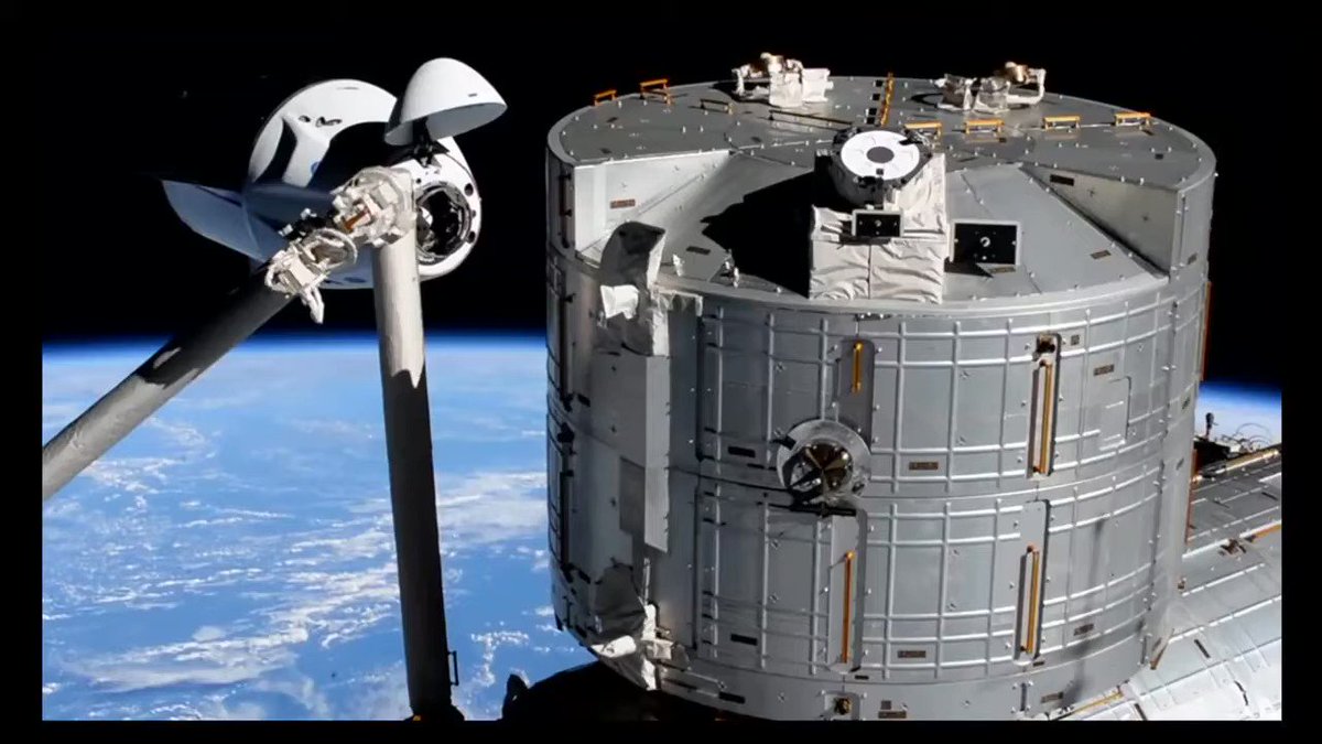 RT @es_cosmos: Crew Dragon Second Docking to ISS.

Time-lapse (720P_HD) #SpaceX #CrewDragon https://t.co/u5vmkwH1zC