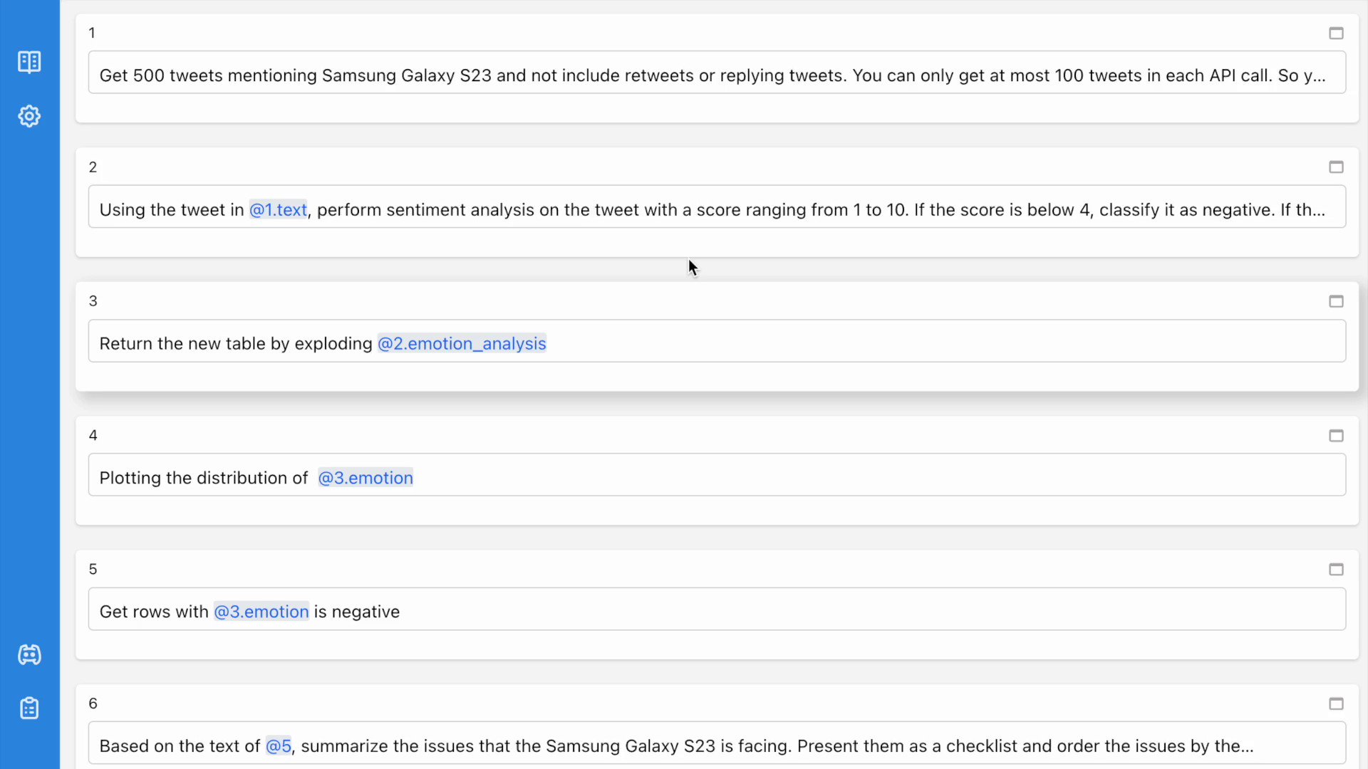 Product tweet sentiment analysis using  @cnextdotio  and  #chatGPT .  🤯  how simple it is.  tweets => sentiment => negative analysis in just 