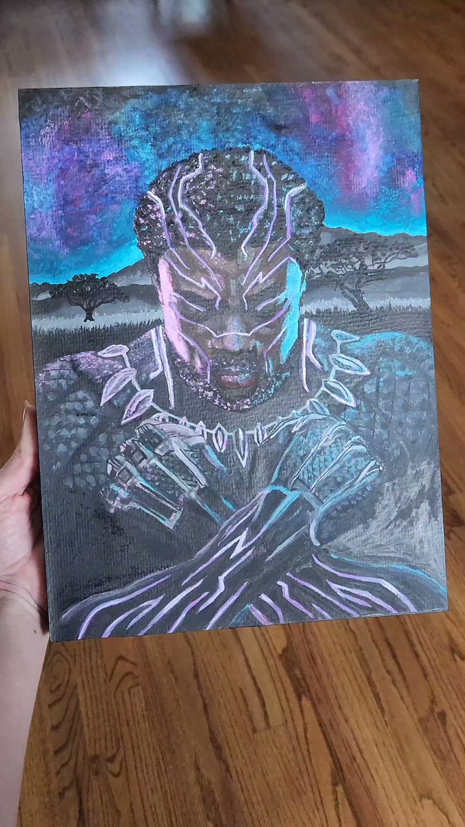 Gouache painting of Chadwick Boseman as Marvel's Black Panther mounted to a cradled wood panel, 9x12 in/22x30 cm.

#artistsontwitter https://t.co/3krarMZck9