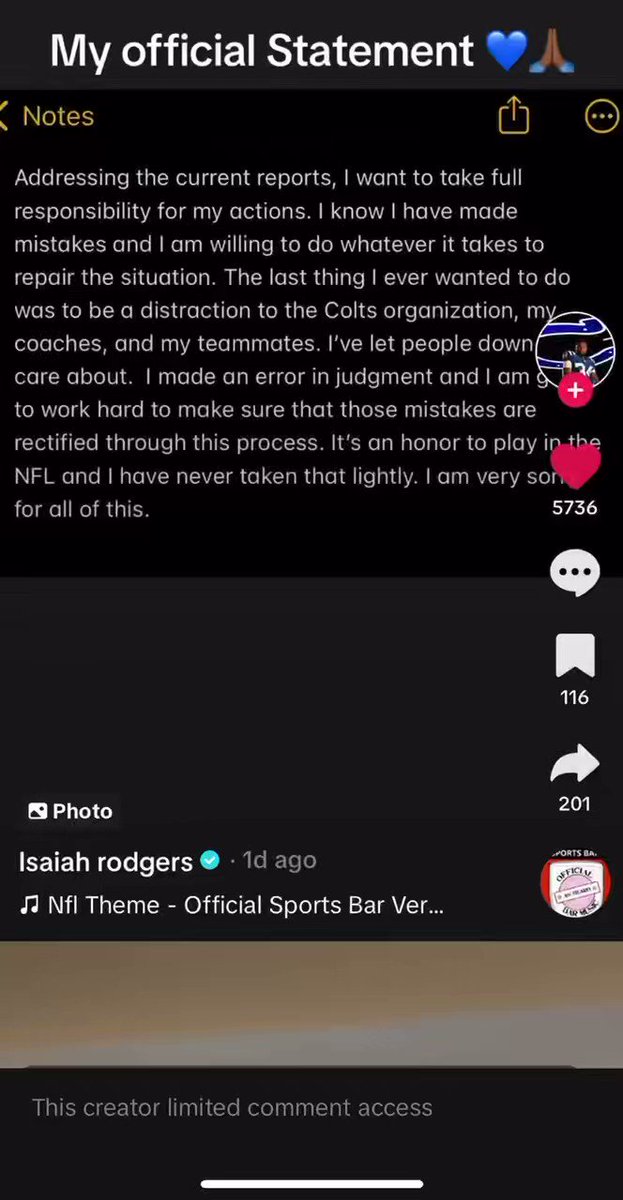 blasting the nfl theme tiktok sound on a post where you apologize for probably getting banned from the league is incredible https://t.co/qhLR50NEj5