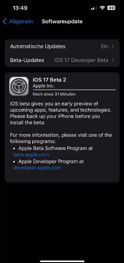Installing iOS 17 dev beta on my 13 Pro lol 
Want to try name drop soon...

Does the settings wheel always rotate? https://t.co/oSWmwcahlb