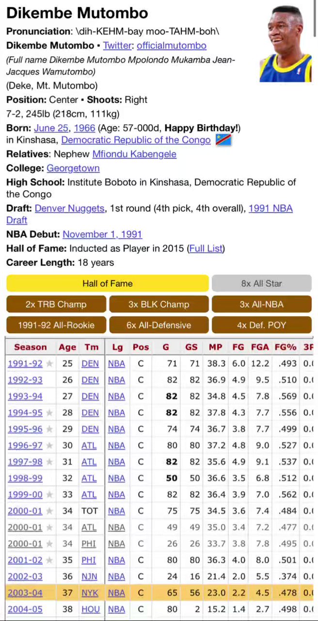 Wow Happy Birthday to Dikembe Mutombo.  