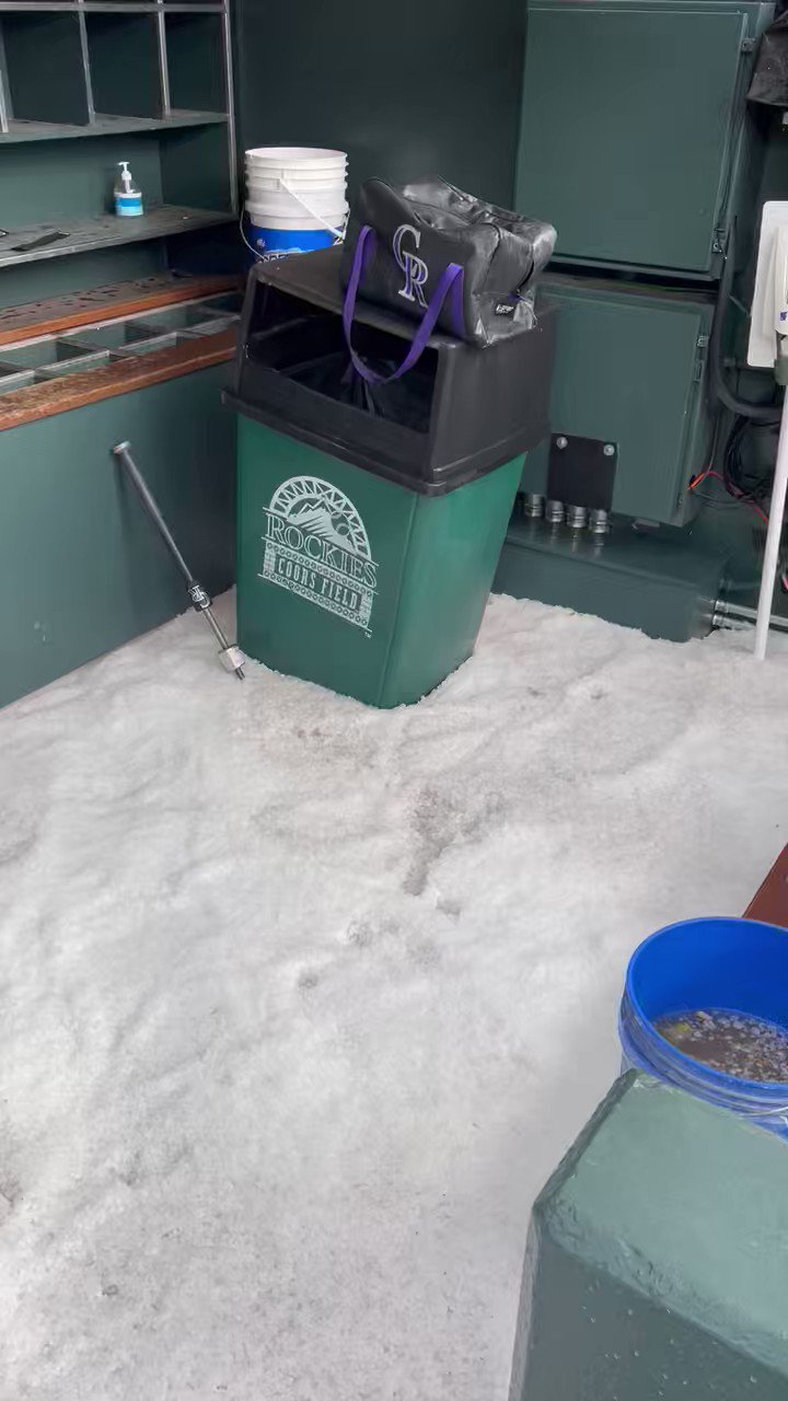 Kelsey Wingert-Linch on X: #Rockies dugout was almost two feet deep in hail  up to the handles on the door to the clubhouse. Insane!   / X