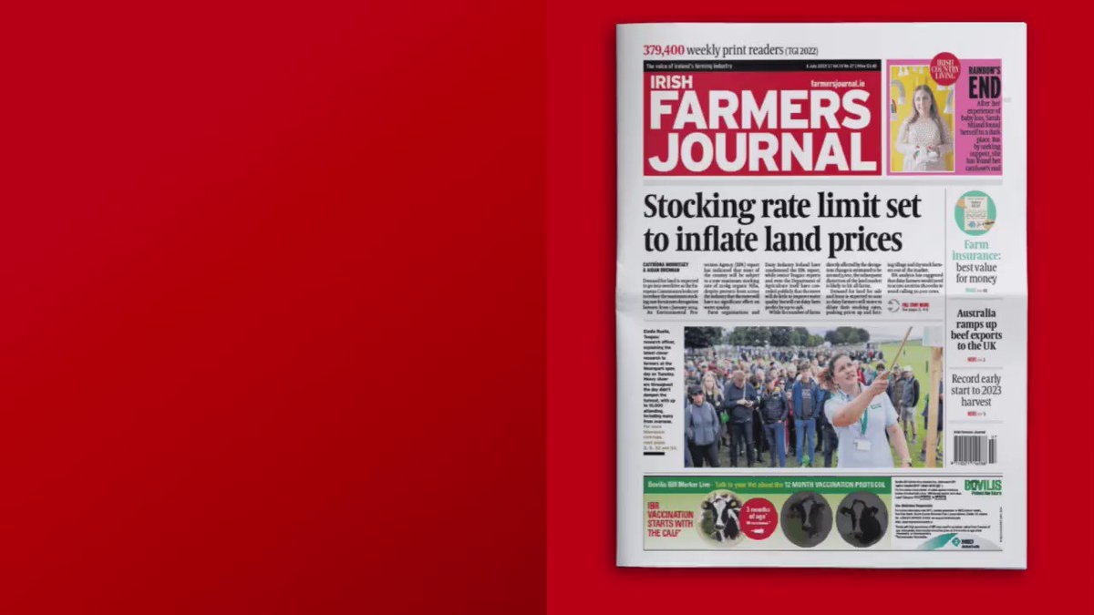 Don't miss the Irish Farmers Journal this week:
- Stocking rules set to drive up land prices nationwide
- New law gives Bord Bia more access to your farm medicine data
- Minister Eamon Ryan open to Suckler cow exit scheme
- Plus, find out if you’re paying too much for insurance https://t.co/7wkMChTHbD