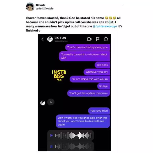 Instablog9ja on Twitter "In the di§turbing voice notes, Funferekenye