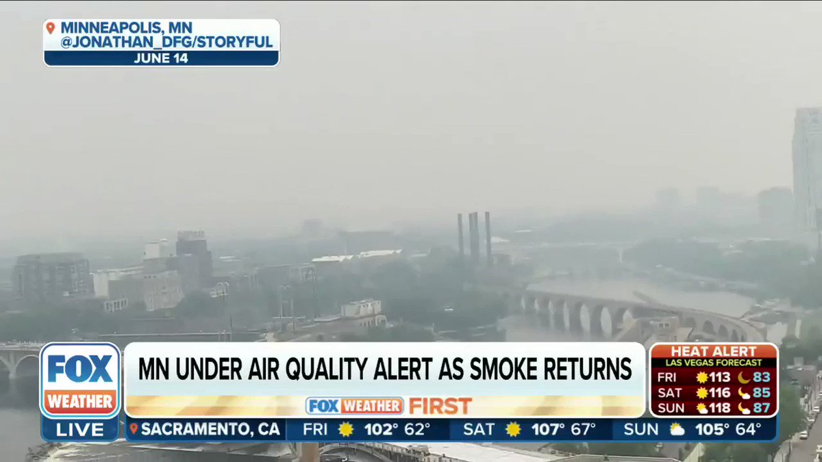 Canadian wildfire smoke has returned to the U.S. 

Air Quality Alerts have been issued for the entire state of Minnesota as this smoke could lead to impacts for sensitive groups. 

FOX Weather meteorologist @BrittaMerwinWX has the latest. https://t.co/xqXB4Ae82g