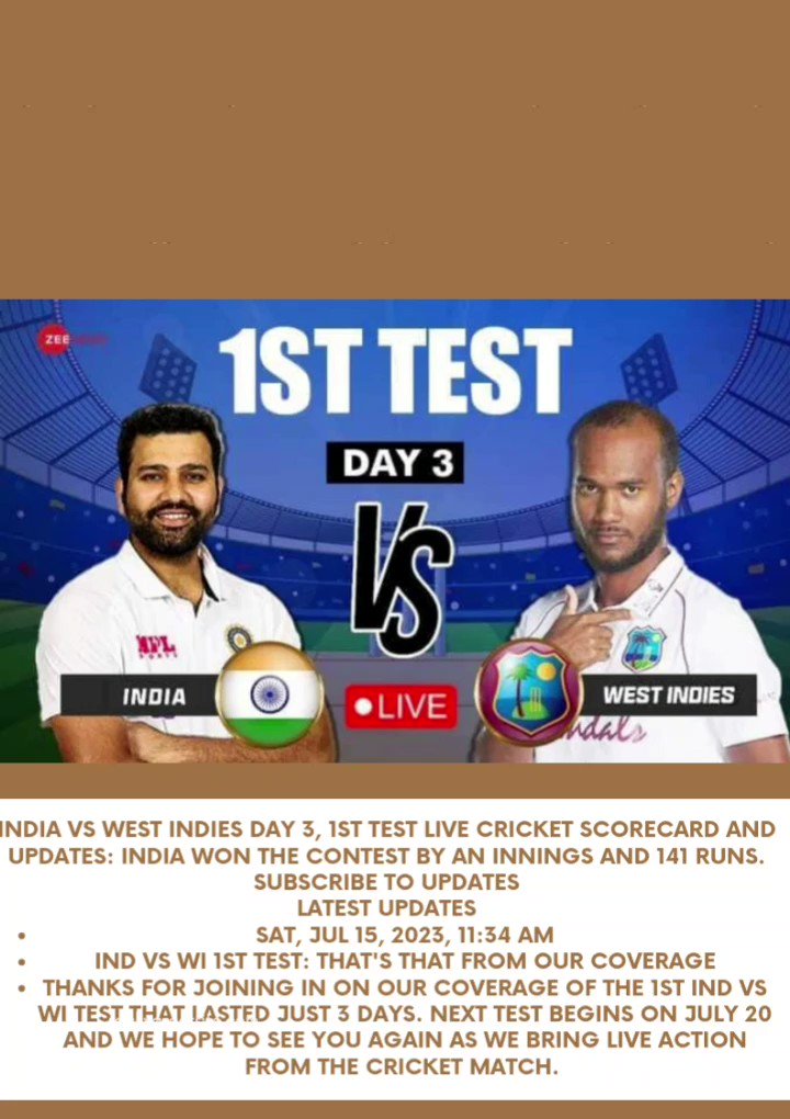 Highlights | IND VS WI 1st Test, Day 3 LIVE Cricket Score and Updates: Yashasvi Jaiswal Speaks On His Maiden Test Ton

https://t.co/nTyfYAurLv
#cricket #india #australia #pakistan #england #irlanda #southafrica #bangdash #isnews #viralvideo https://t.co/O62QiAPOU9