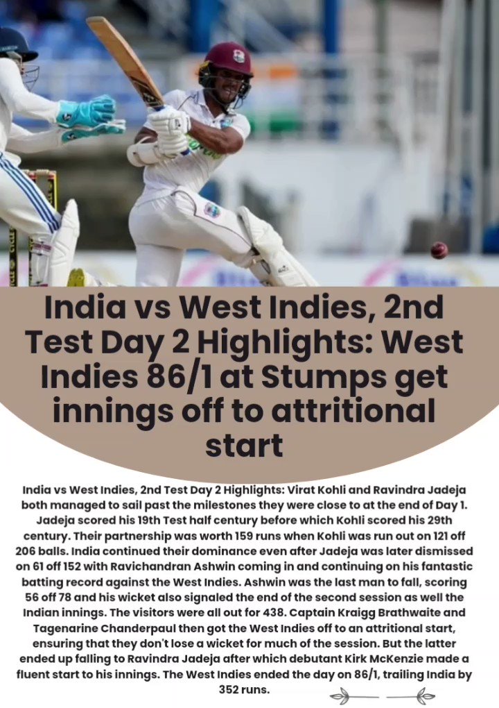 India vs West Indies, 2nd Test Day 2 Highlights: West Indies 86/1 at Stumps get innings off to attritional start

https://t.co/2M4EDU8ETO
#cricket #india #australia #pakistan #england #irlanda #southafrica #bangdash #isnews #viralvideo #scotland #omen #isnews #viralvideo https://t.co/lp8a8RYDie