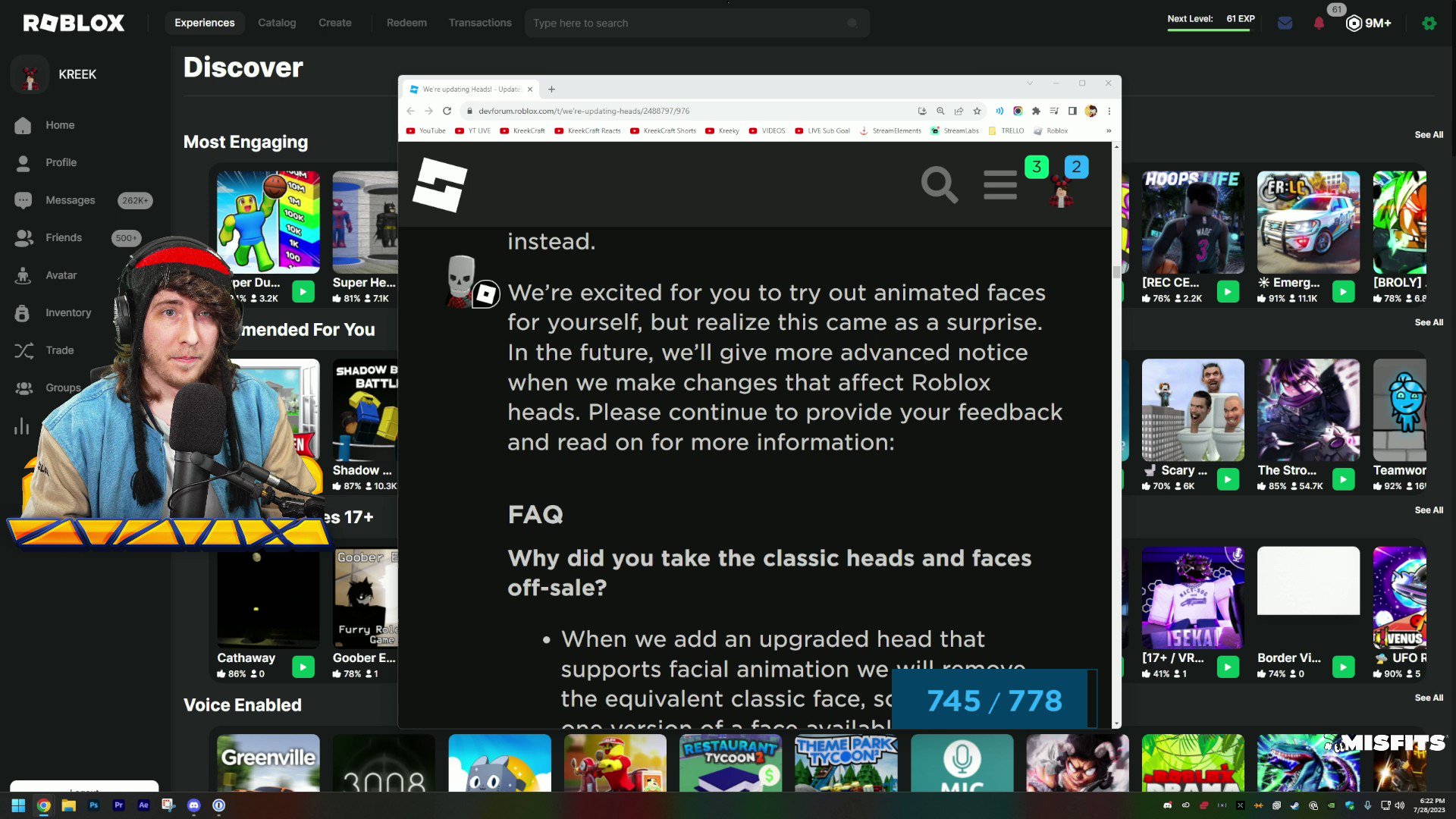Roblox Weekly: July 23–29, 2023. Removal of classic faces for