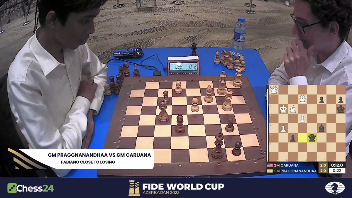 chess24.com on X: After 4 draws, Praggnanandhaa takes the lead against  Caruana and is now just a draw away from a #FIDEWorldCup final against  Carlsen!  / X