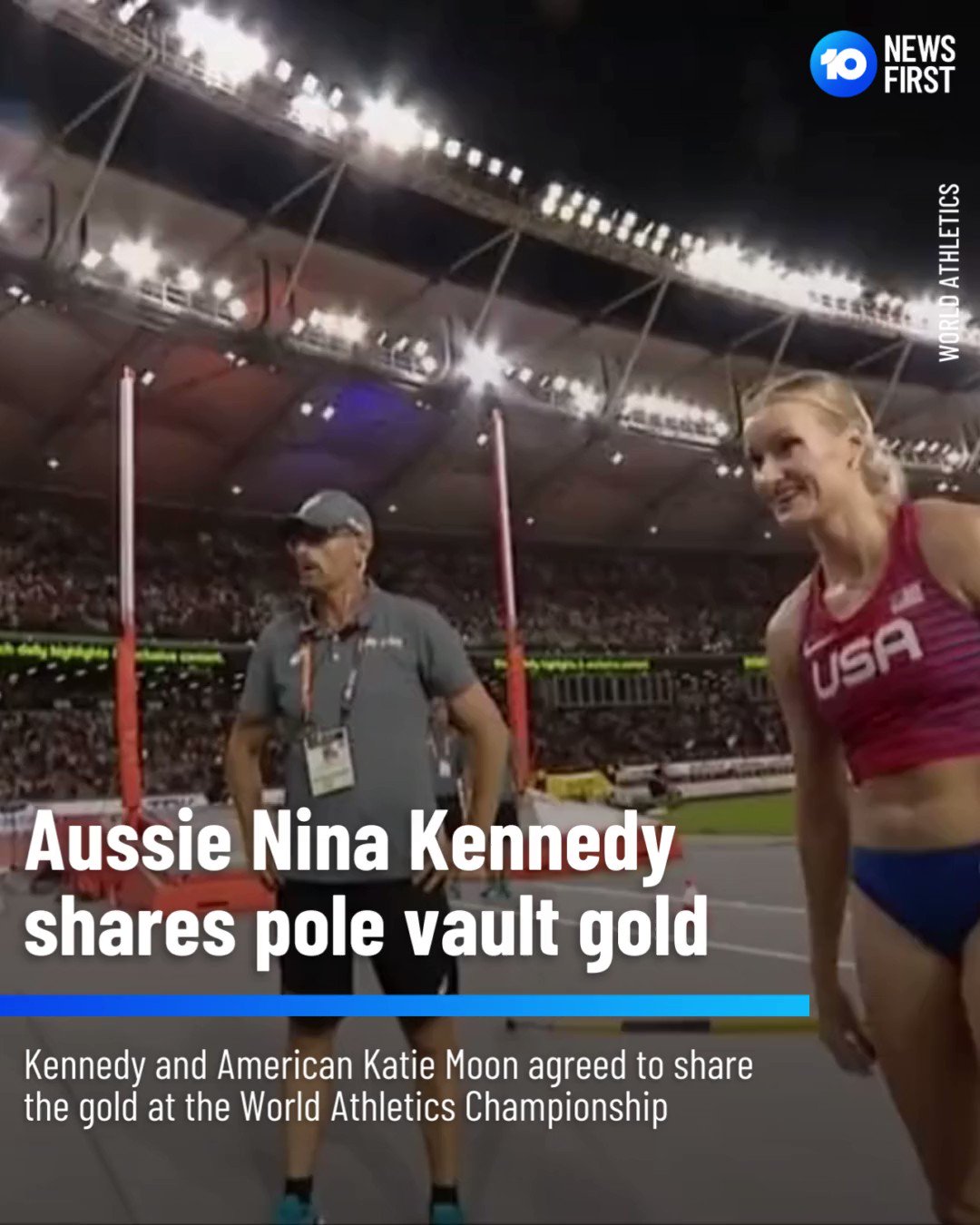 Australia's Nina Kennedy shares pole vault gold at world championships, World Athletics Championships