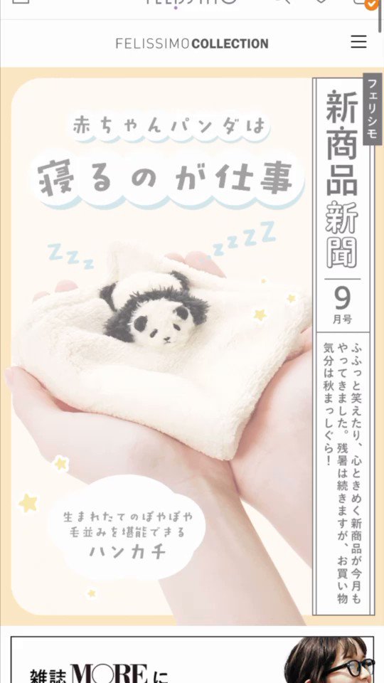 フェリシモ　パンダ　ハンカチ　全種類 手のひらにのせてずっと眺めていたくなる「毛布の上で寝かせられ