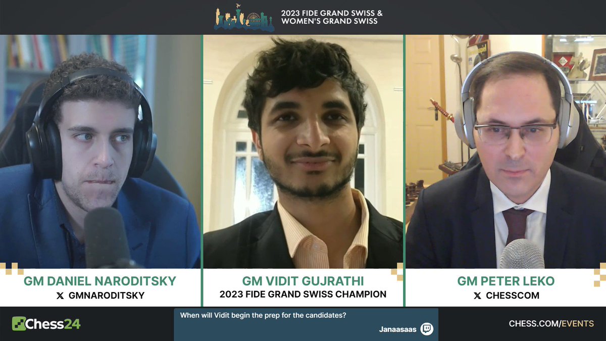 ChessBase India on X: Vidit Gujrathi and Vaishali Rameshbabu win the FIDE Grand Swiss and Women's Grand Swiss 2023!! Both of them now qualify for the Candidates Tournament in 2024. Creative: Abhyudaya