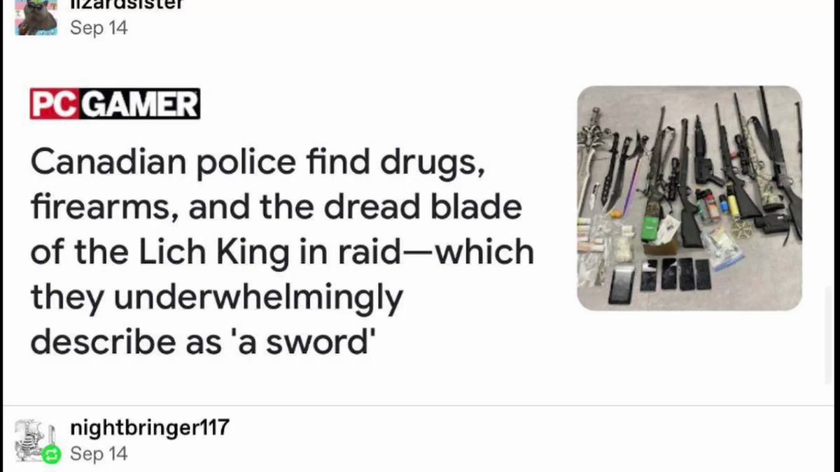 Canadian police find drugs, firearms, and the dread blade of the Lich King  in raid—which they underwhelmingly describe as 'a sword