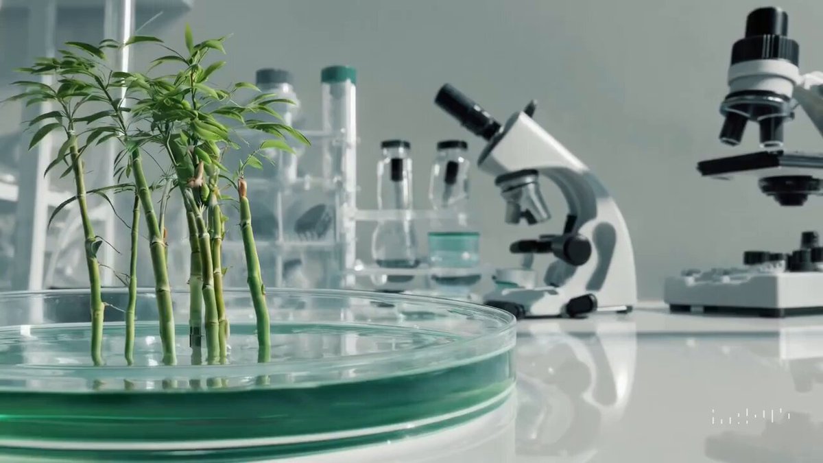 A petri dish with a bamboo forest growing within it that has tiny red pandas running around.