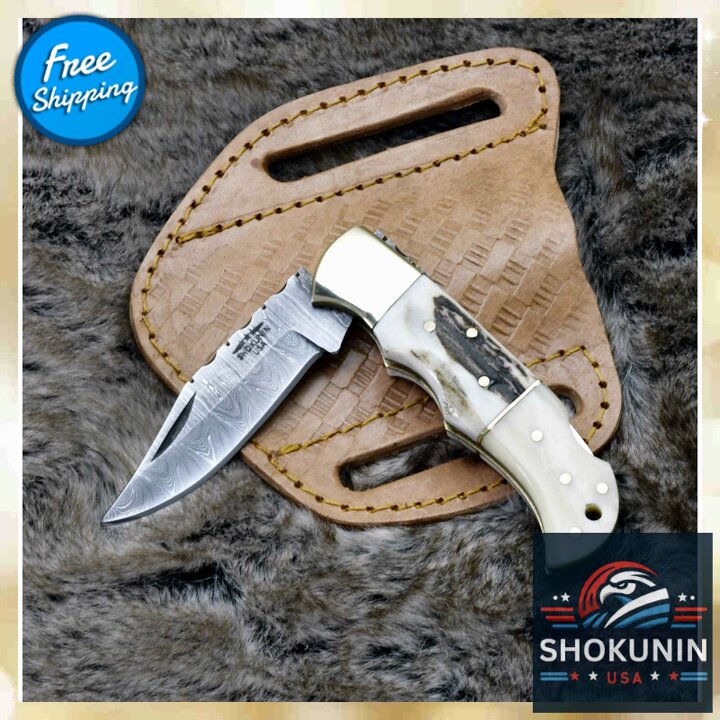 Damascus Hunting Knife with Gut Hook – Shokunin USA