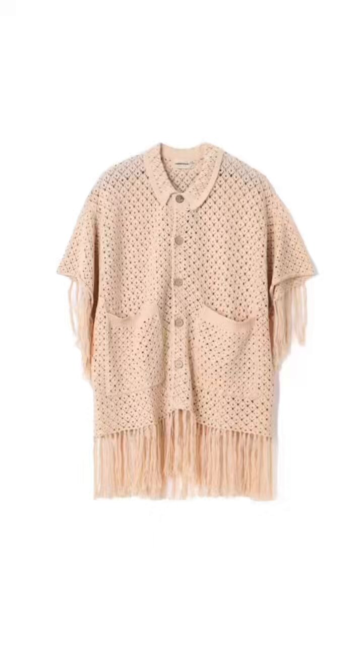 AMBERGLEAM フリンジコットンニットシャツ M Fringe Cotton Knit Shirt フリンジコットンニットシャツ
