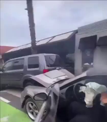 Security Guard stays in his car continuing to sniff aerosols after he crashed into a parked car     