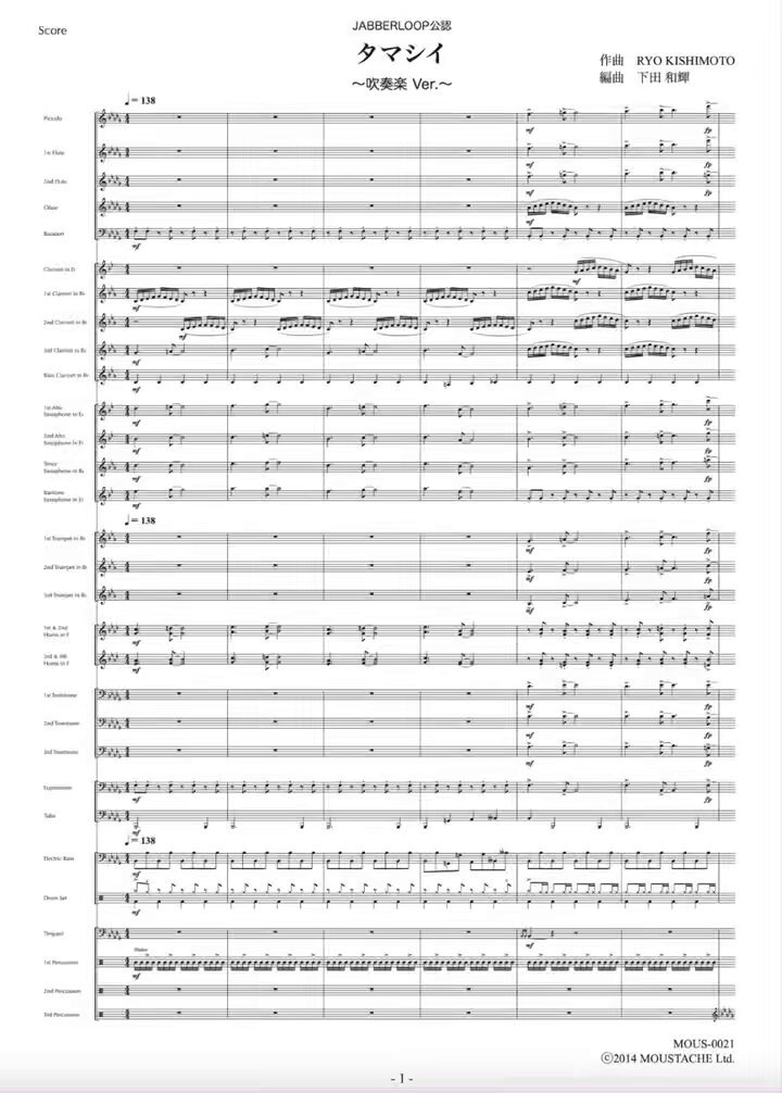 Juke Box（ブラスバンド譜面）楽譜 Jukebox Hero Sheet Music for Piano, Trombone, Tuba, Flute