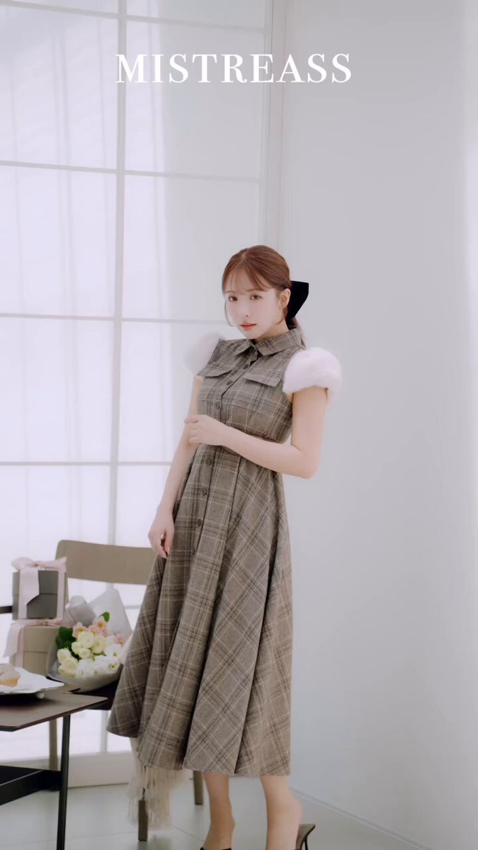 ワンピース mistreass Fur Sleeve Plaid Shirt Dress Fur Sleeve Plaid Shirt Dress - MISTREASS