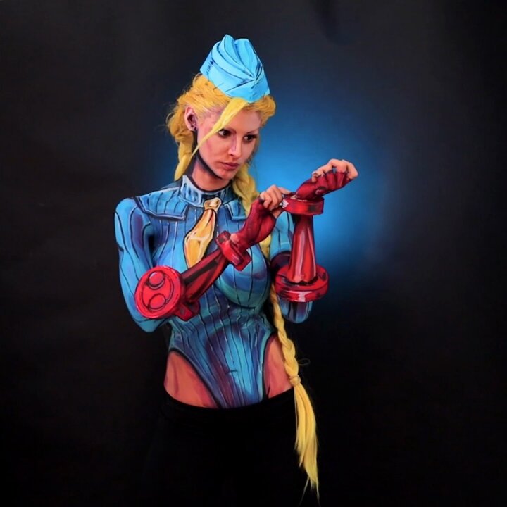Never stop the fight. For your right. To 𝘱𝘢𝘳𝘳𝘳𝘳𝘳𝘳𝘵𝘺!Here’s my Cammy from Street Fighter #bodypaint I painted on myself https://t.co/9phwzFvq9o