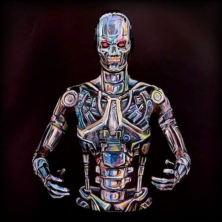 OK, who would win – a Cyberman from Doctor Who or the Terminator?(Here’s my T-800 #bodypaint I painted on myself) https://t.co/eACsjgSVuo