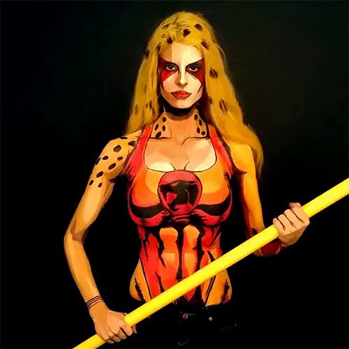 CHEETARA WINS! 😸/ (And it’s almost a #CATURDAY 𝙊𝙉𝘾𝙀 𝘼𝙂𝘼𝙄𝙉…)Here’s the Cheetara #bodypaint I painted on myself https://t.co/TAxptqtsif