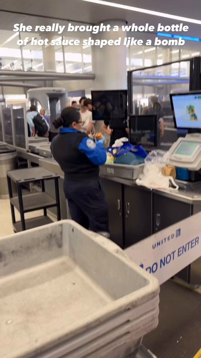 She bought a bottle of hot sauce shaped like a bomb at the airport 😭 