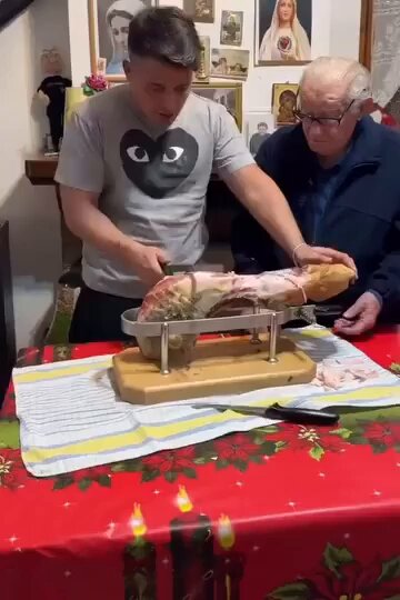 Italian grandpa can’t stand how grandson cuts prosciutto 