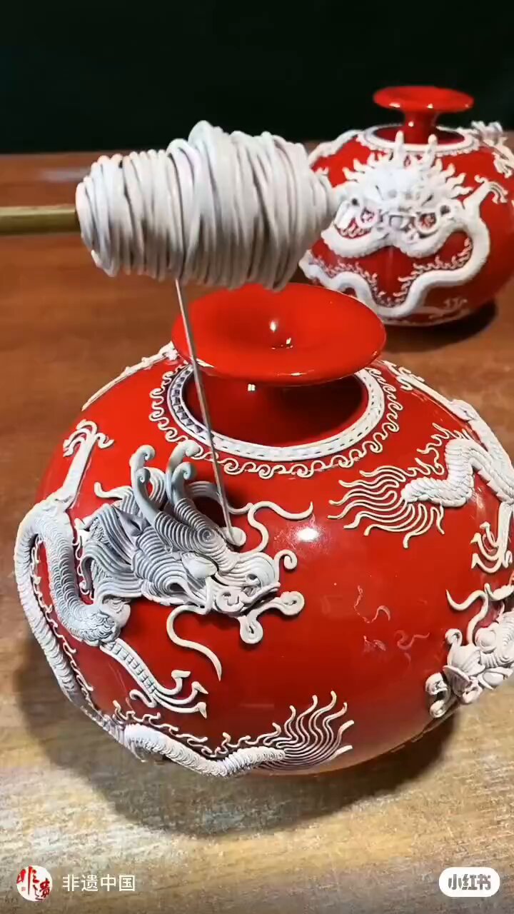 蔡氏漆線彫中国語工芸品金龍