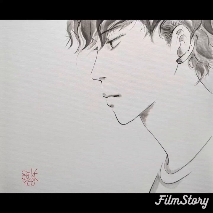 ポストカード　 水墨画 肉筆原画 墨絵 眼鏡 男の子 fdba9dca9b6ee9a475a75432130f88