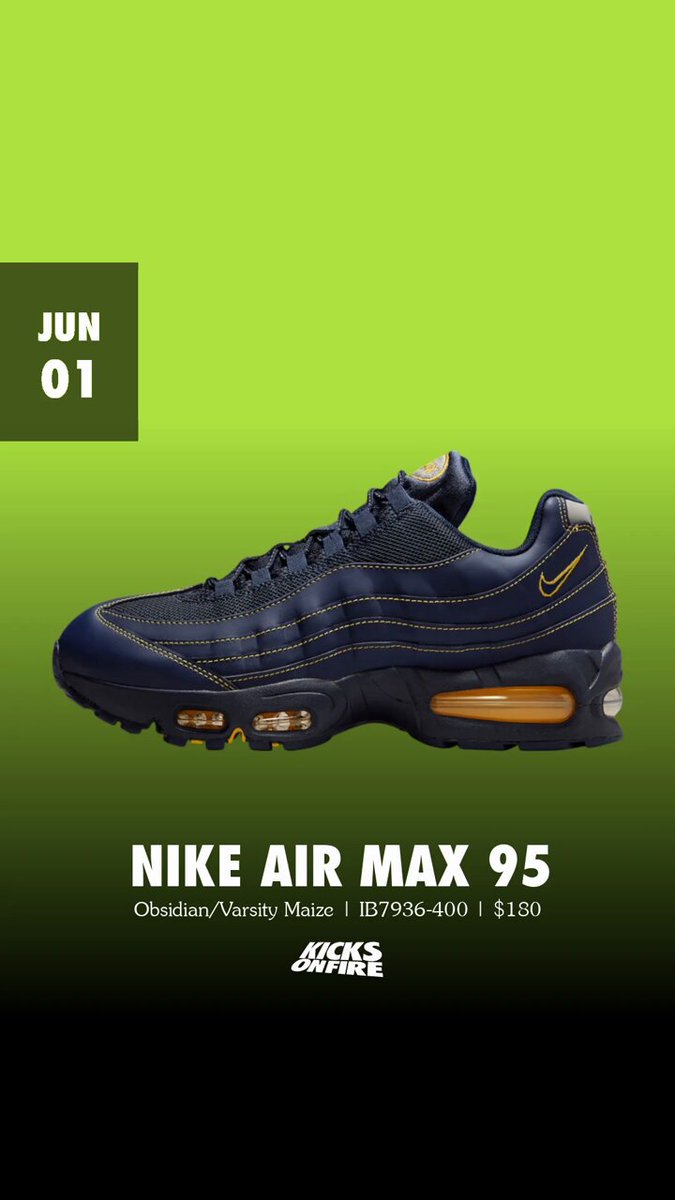 Nike Air Max 95 OG Obsidian / Varsity Maize release on June 1