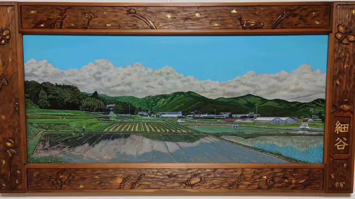 真作】絵画 油彩SM（板絵） 田園風景 温もりあふれる郷愁の風景 V192