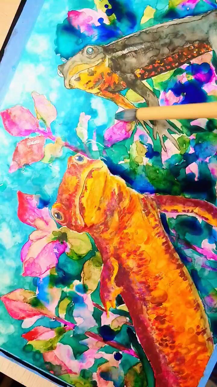 イモリ　アクリル画　原画 イモリ アクリル画 原画