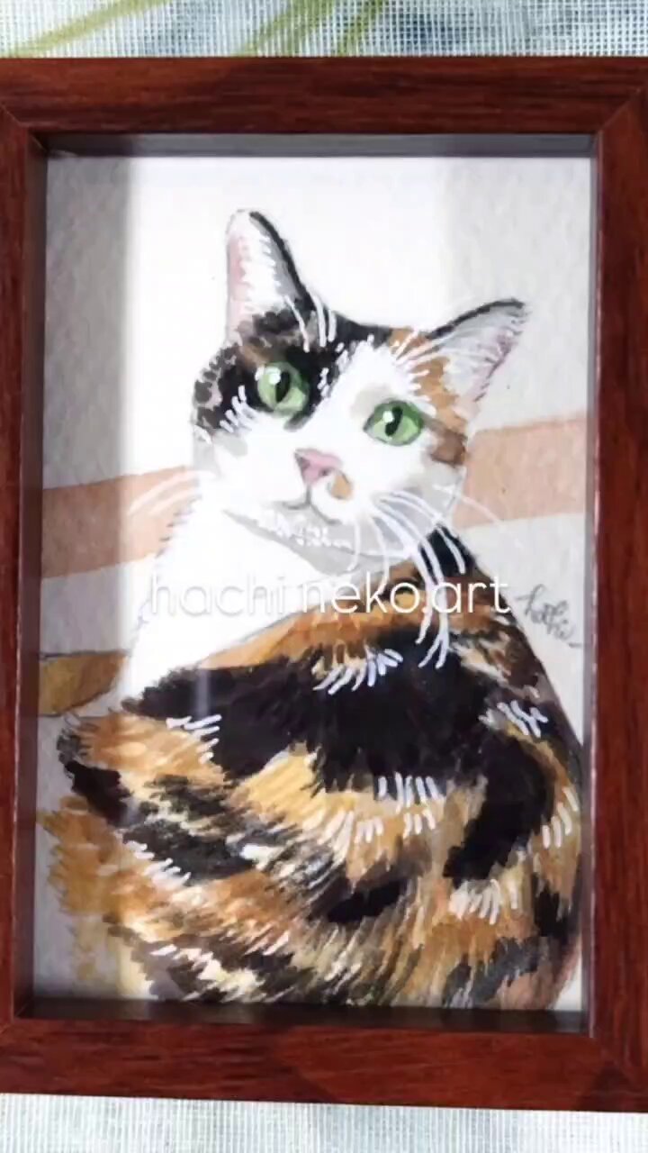 箱入り猫（娘)　油絵　オリジナル　手描き　原画 うちのこ煌彩画【小サイズ】愛猫さんオーダー キラキラ絵にお