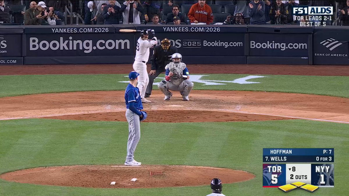 Jeff Hoffman gets Austin Wells to fly out to end the bases loaded jam!

The @BlueJays head into the 9th leading 5-1 