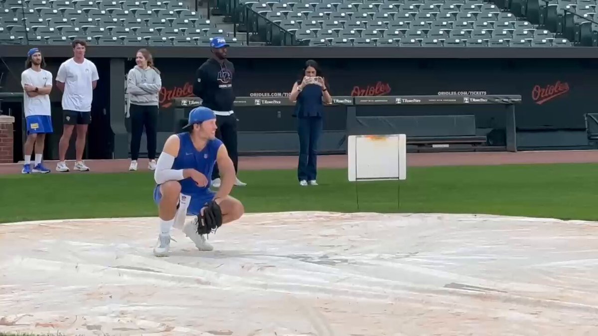 Matthew Stafford channeling his inner Pudge Rodriguez at Camden Yards. 