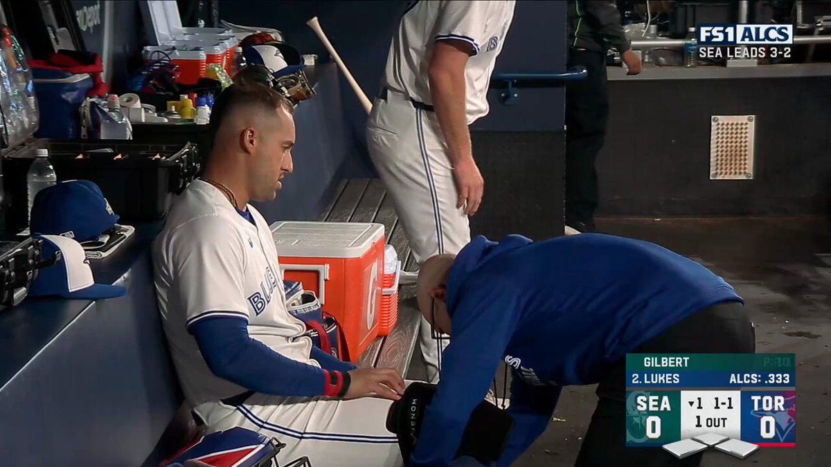 George Springer had a quick visit from the trainer to put a brace on his knee after his leadoff AB. 