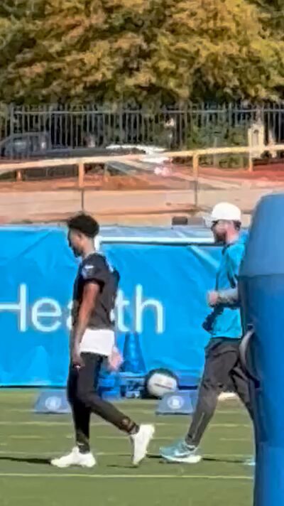 The #Panthers are in pads. QB Bryce Young (ankle) is not. Working on the side again today.