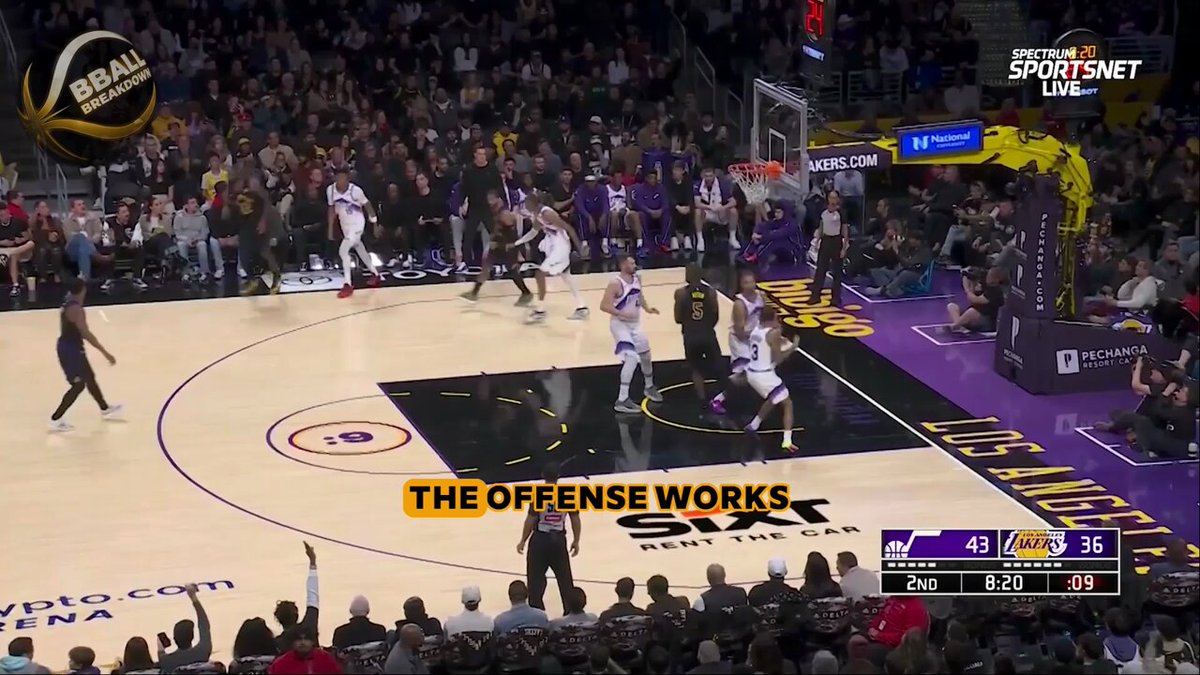 The spacing between LeBron and Luka is absolutely devastating. Watch how three defenders get sucked into the lane on that ball screen - that's exactly what happens when you have two elite playmakers stretching the defense to its limits. Ayton becomes automatic. 