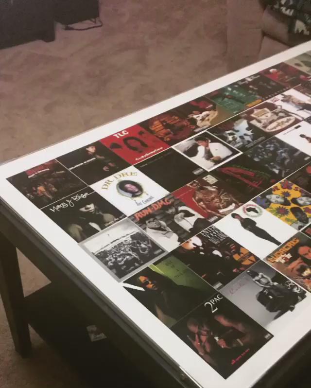 Decided to make my coffee table into a collage of some classic Hip-Hop & R&B albums. #iUsedtoLoveHer #HipHop 🎤💽👌🏾