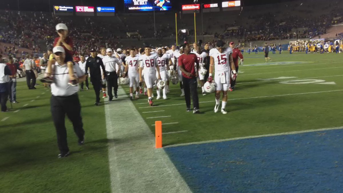 Stanford walking off the field after a dramatic come from behind win over UCLA 22-13. STANvsUCLA