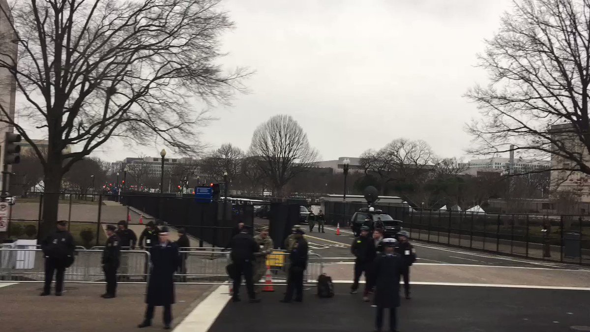 Parade route from Capital to WH. Entire stands empty. Crowd thin.