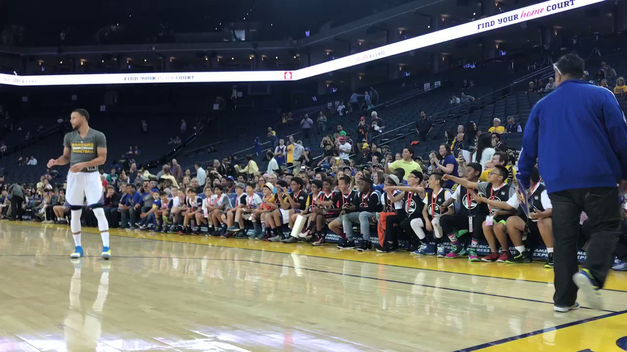 Kids sitting courtside sing Happy Birthday to Stephen Curry as the reigning 2-time MVP warms up!

