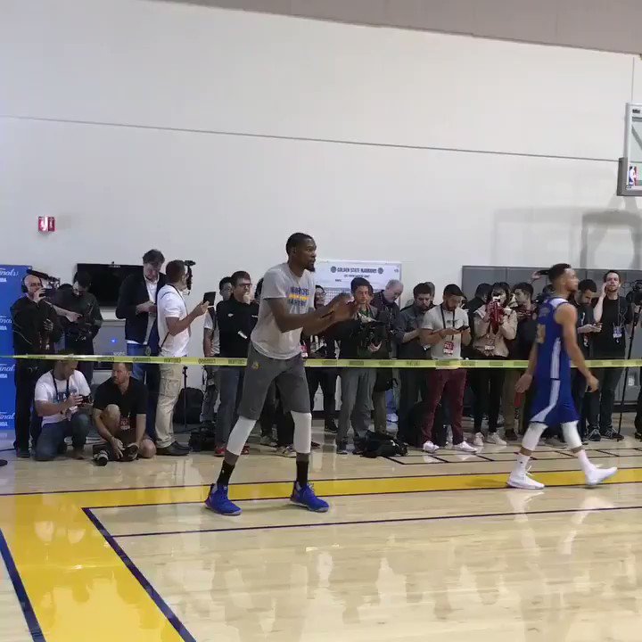 Steph Curry and Kevin Durant get hot from the perimeter at @Warriors practice! #NBAFinals #DunNation