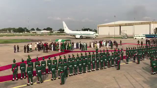 Breaking News- President Buhari's plane lands at the Nnamdi Azikiwe International Airport, Abuja at 4.36pm